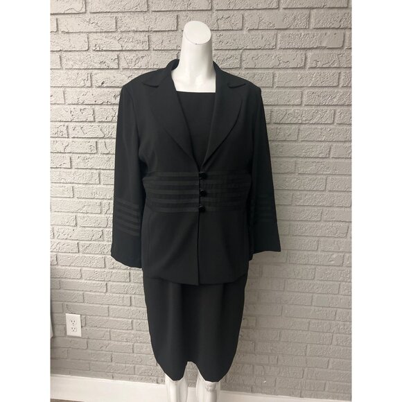 Positive Attitude Women Petite Black Ribbon Detail Dress and Jacket Set Size 12P - Picture 9 of 14